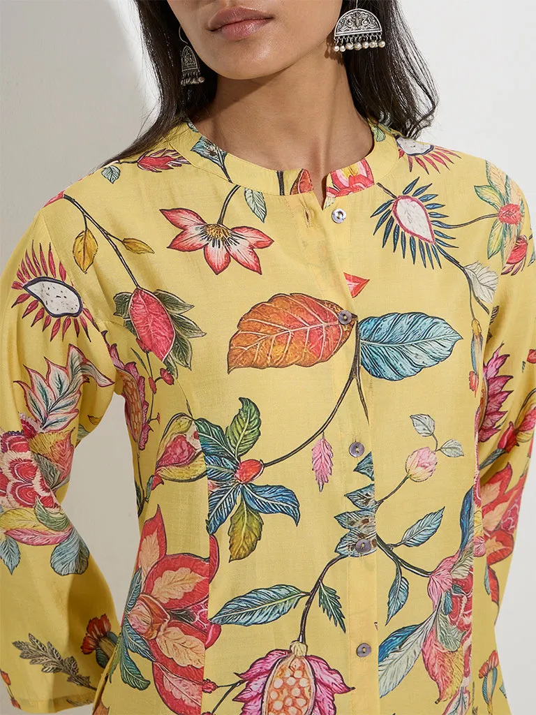 Utsa Yellow Floral Design A-Line Kurta