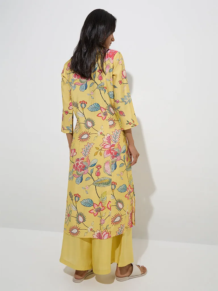 Utsa Yellow Floral Design A-Line Kurta