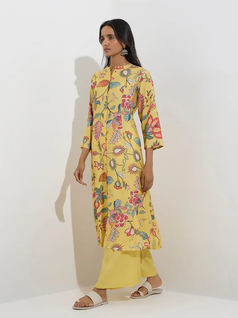Utsa Yellow Floral Design A-Line Kurta