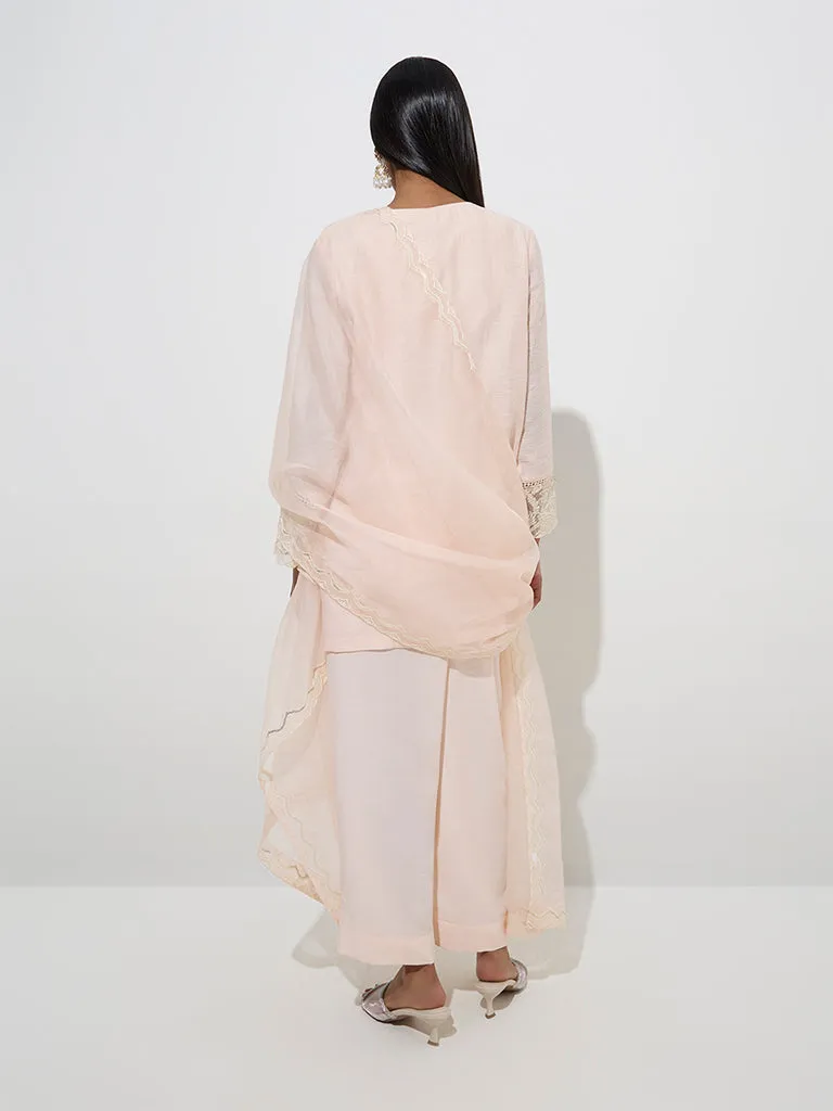 Vark Light Pink Straight Kurti. Palazzos and Dupatta Set