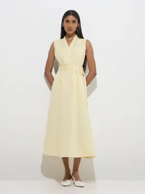 Wardrobe Yellow Solid A-Line Dress with Belt