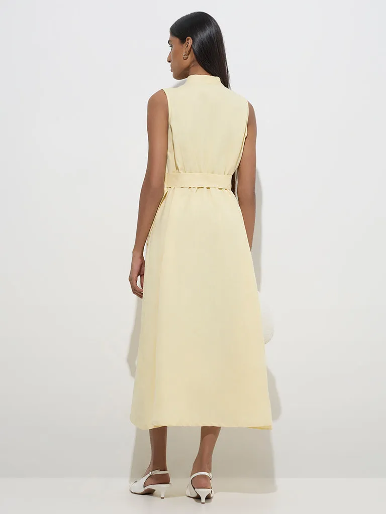 Wardrobe Yellow Solid A-Line Dress with Belt