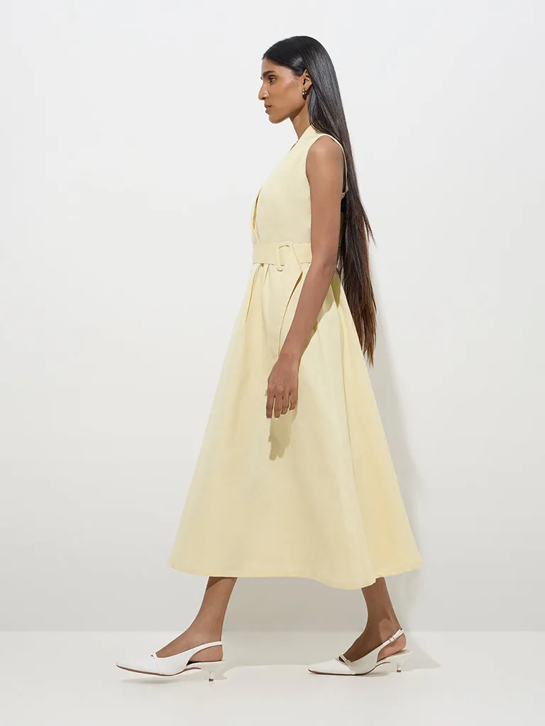 Wardrobe Yellow Solid A-Line Dress with Belt