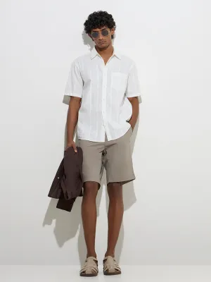 WES Casuals White Self-Striped Relaxed-Fit Cotton Shirt