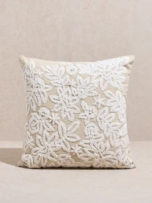 Westside Home Beige Floral Embroidered Cushion Cover