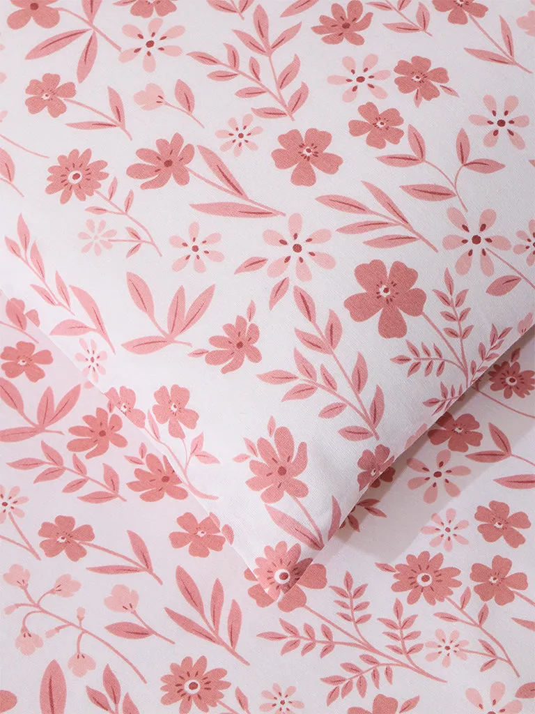 Westside Home Pink Floral Print Queen Bed Flat Sheet and Pillowcase Set