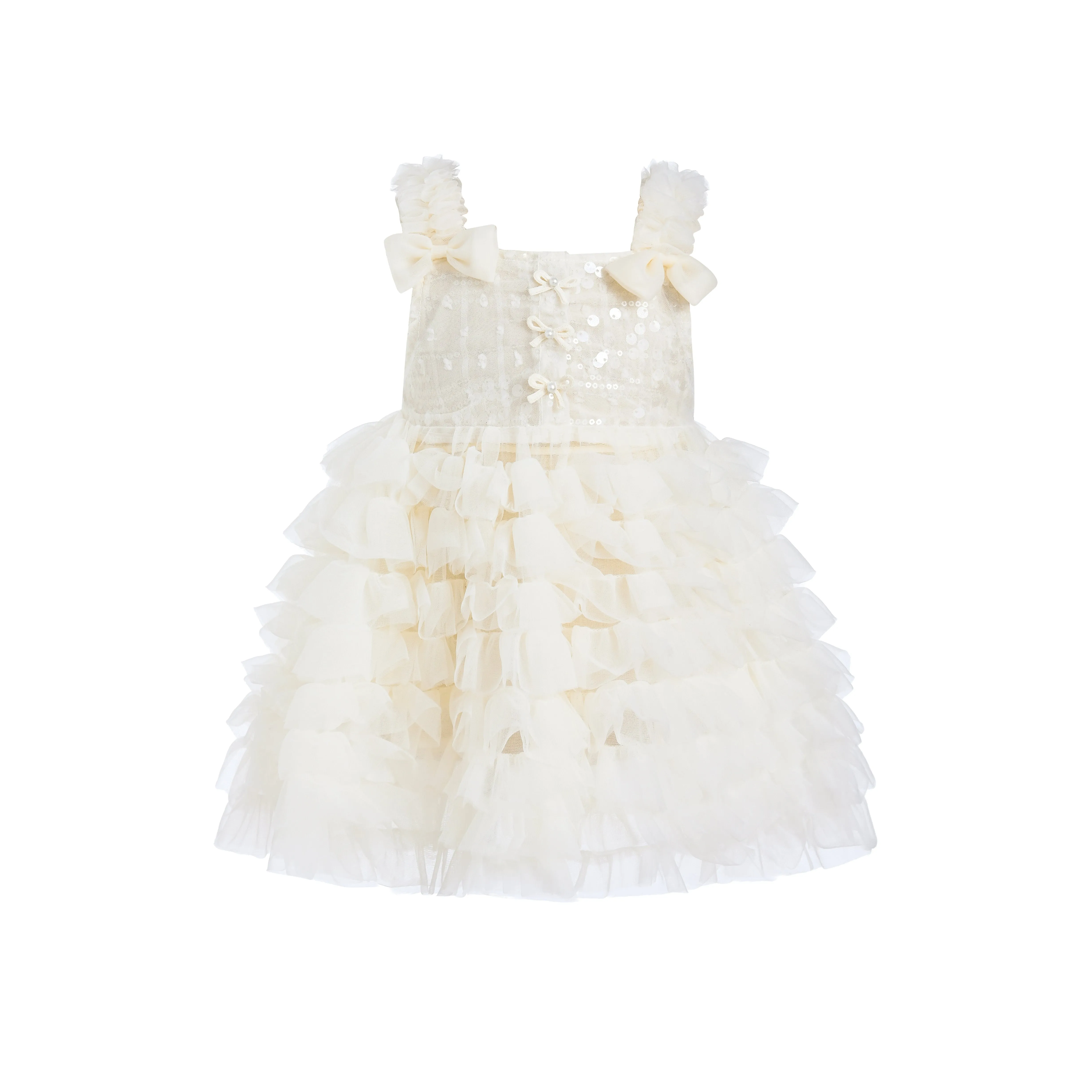 White Bow Tiered Tulle Dress