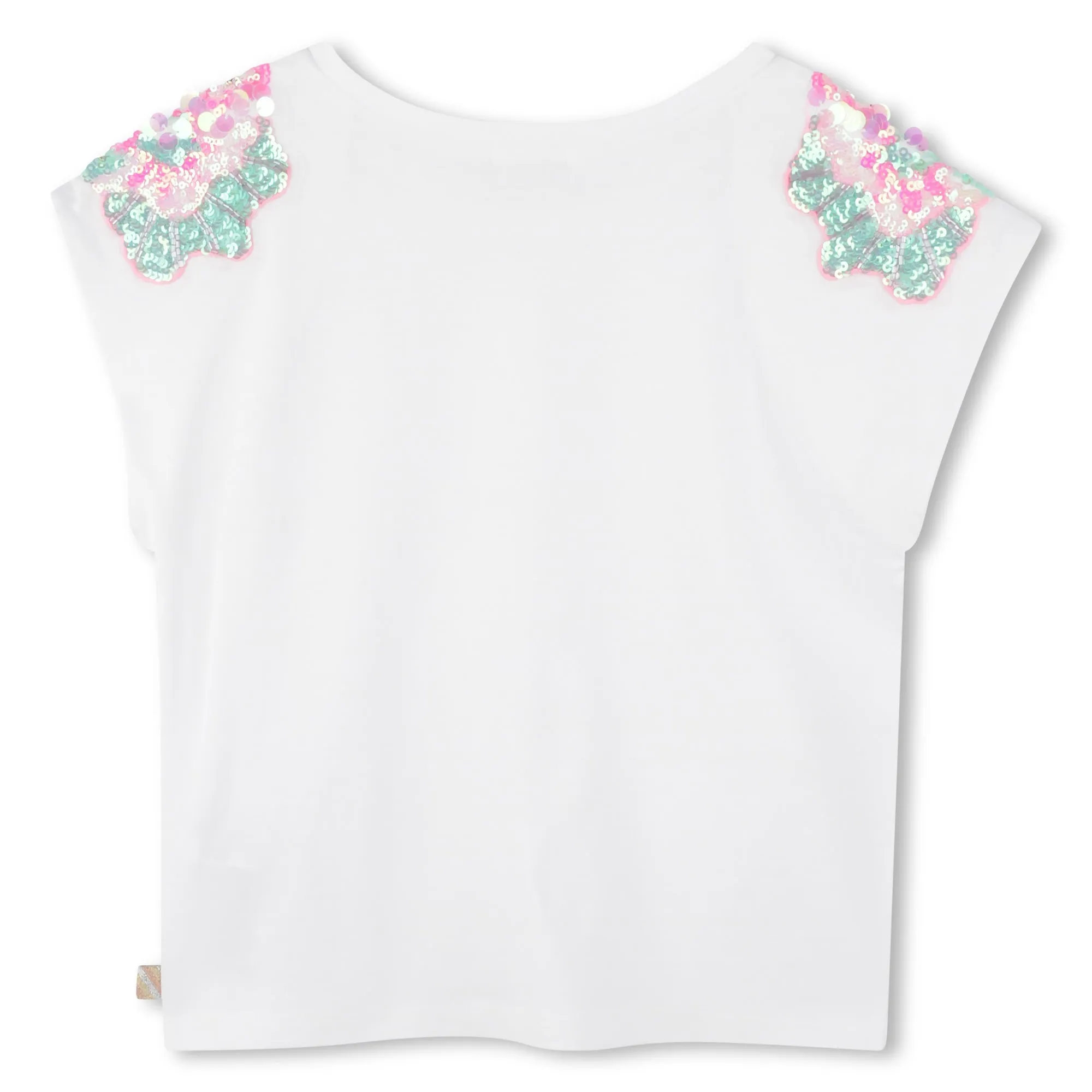 White Floral Sequin Shoulder Embellished T-Shirt