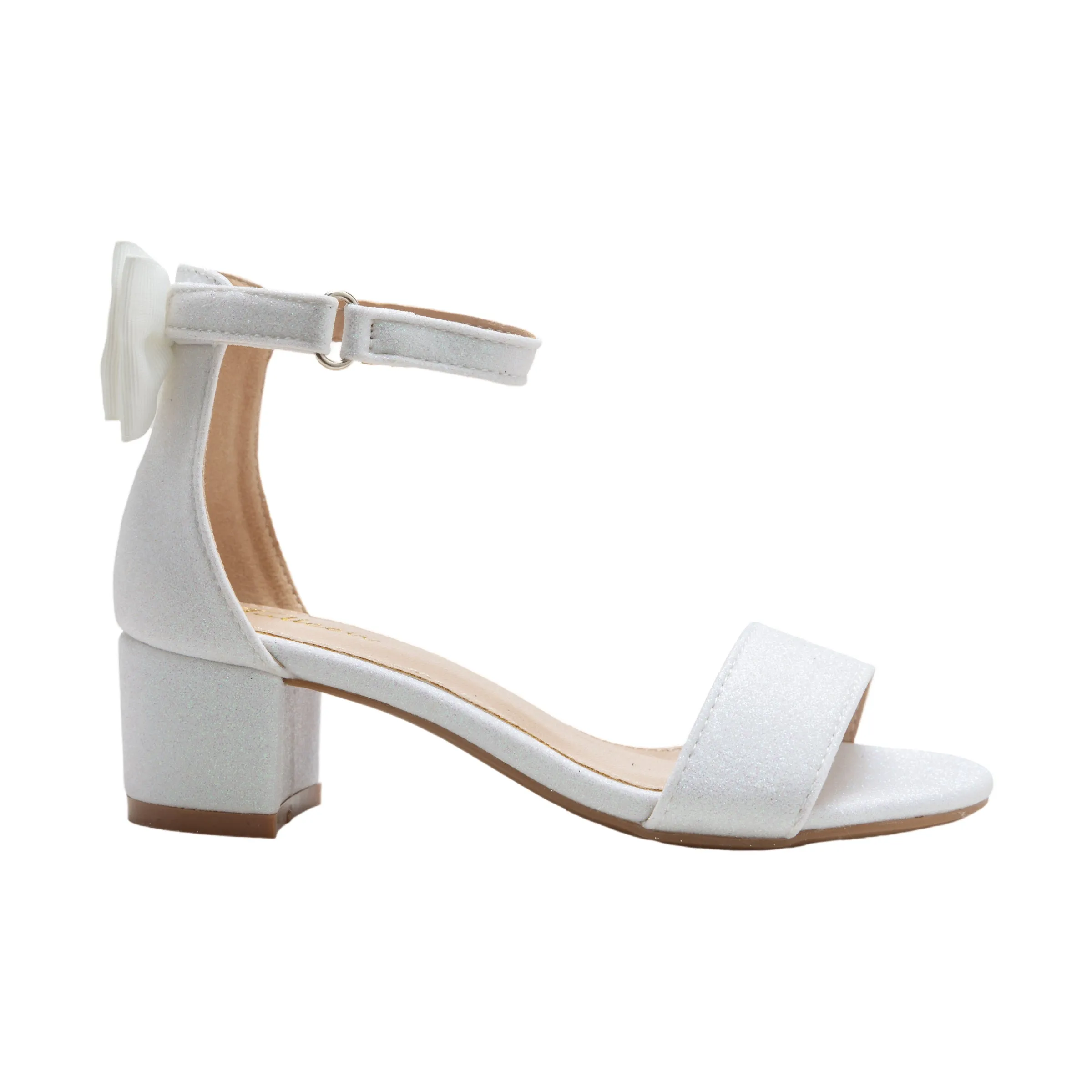 White Glitter Banded Block Heels