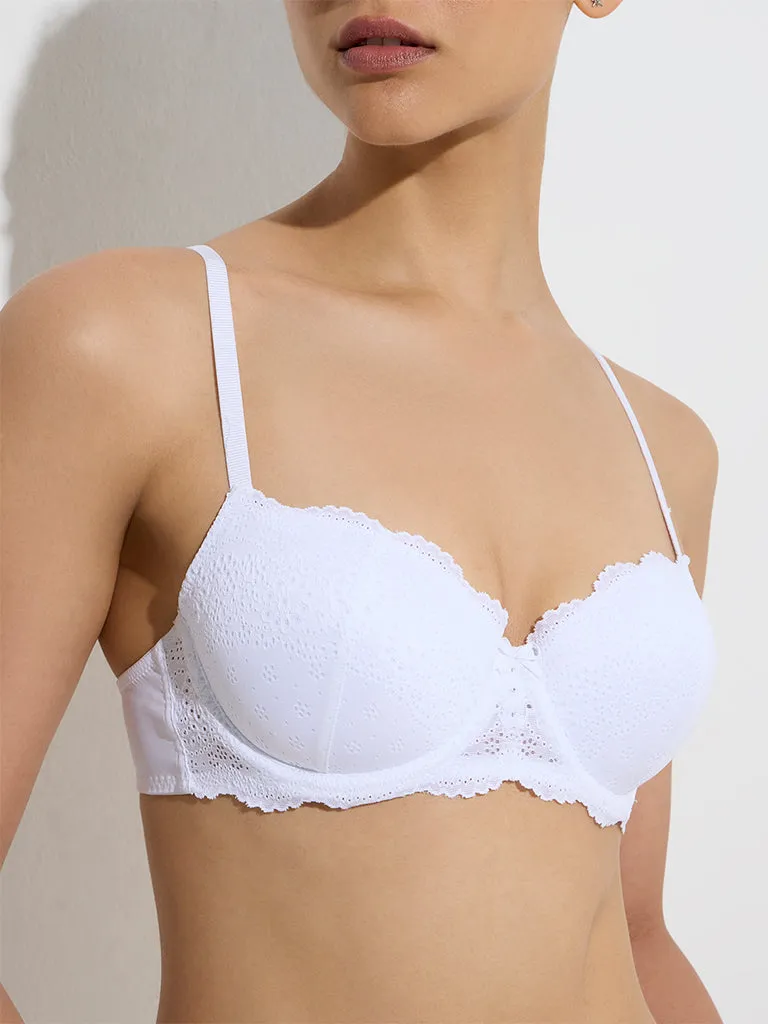 Wunderlove White Lace-Detailed Under-Wired Bra
