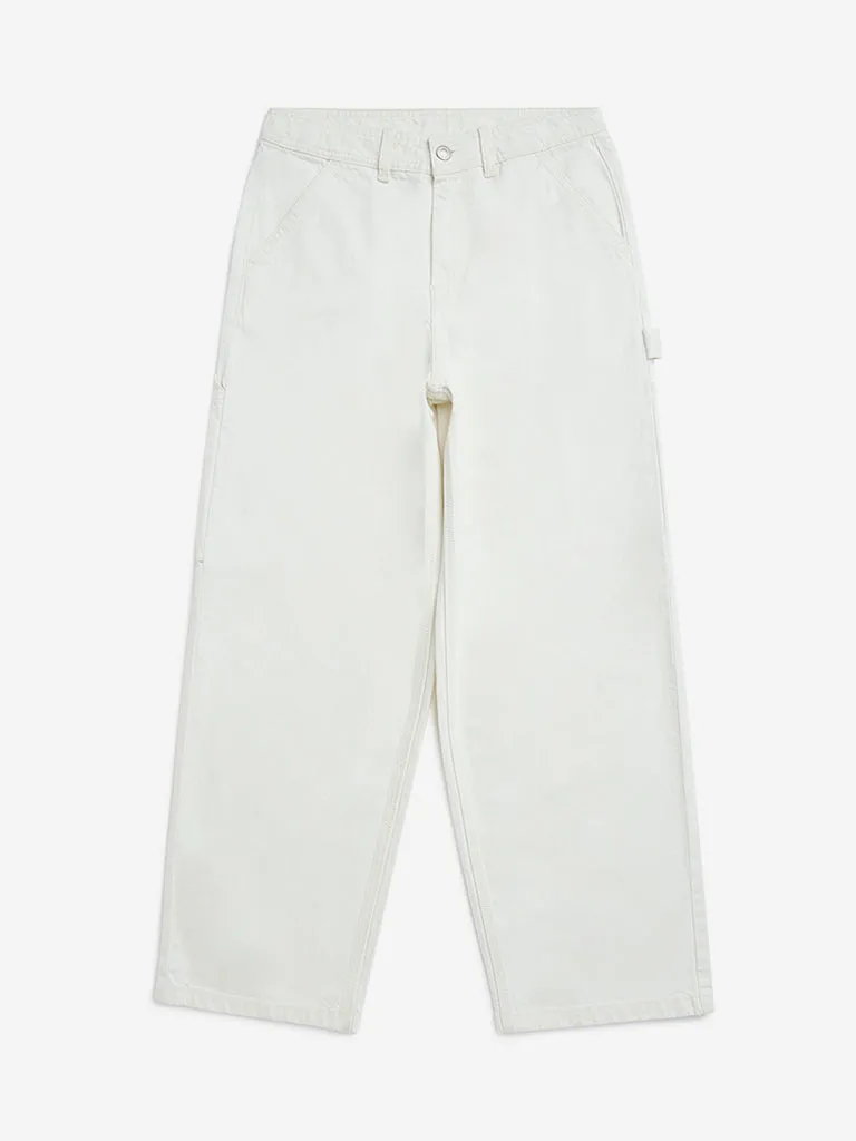 Y&F Kids Off-White Straight-Fit High-Rise Jeans