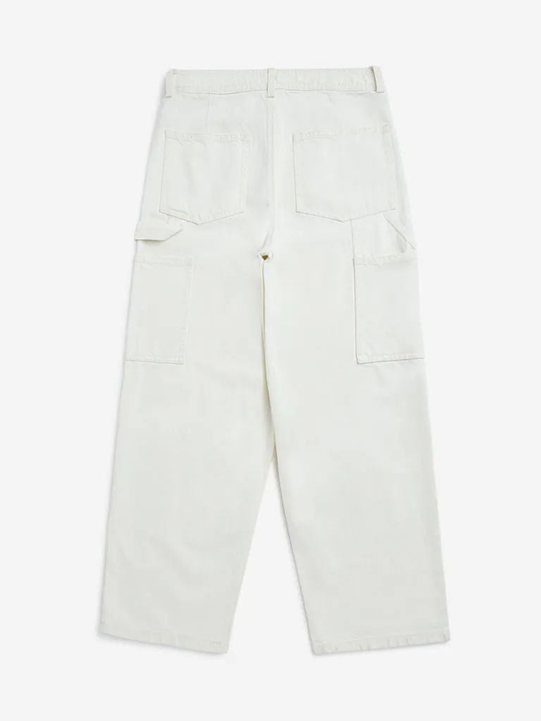 Y&F Kids Off-White Straight-Fit High-Rise Jeans
