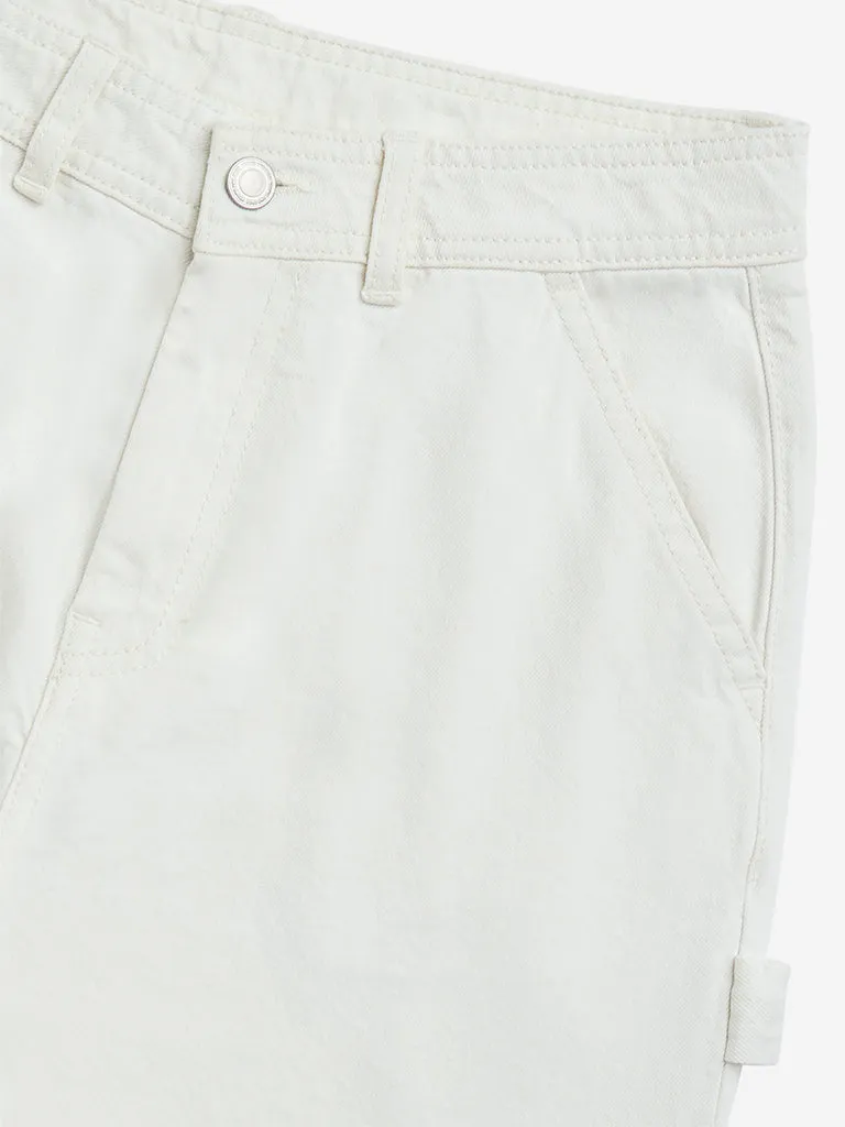 Y&F Kids Off-White Straight-Fit High-Rise Jeans