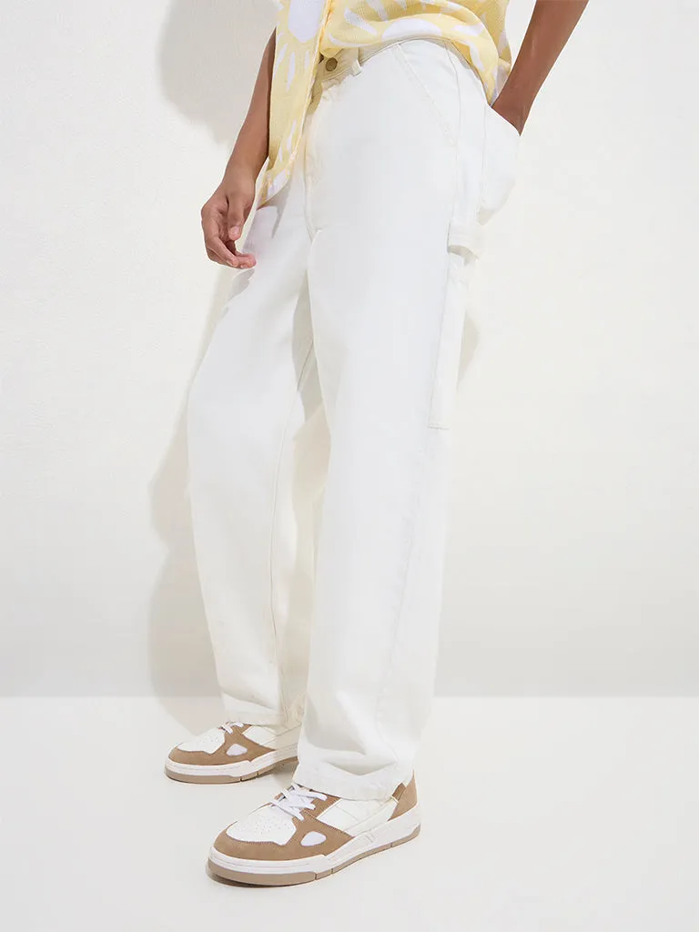 Y&F Kids Off-White Straight-Fit High-Rise Jeans