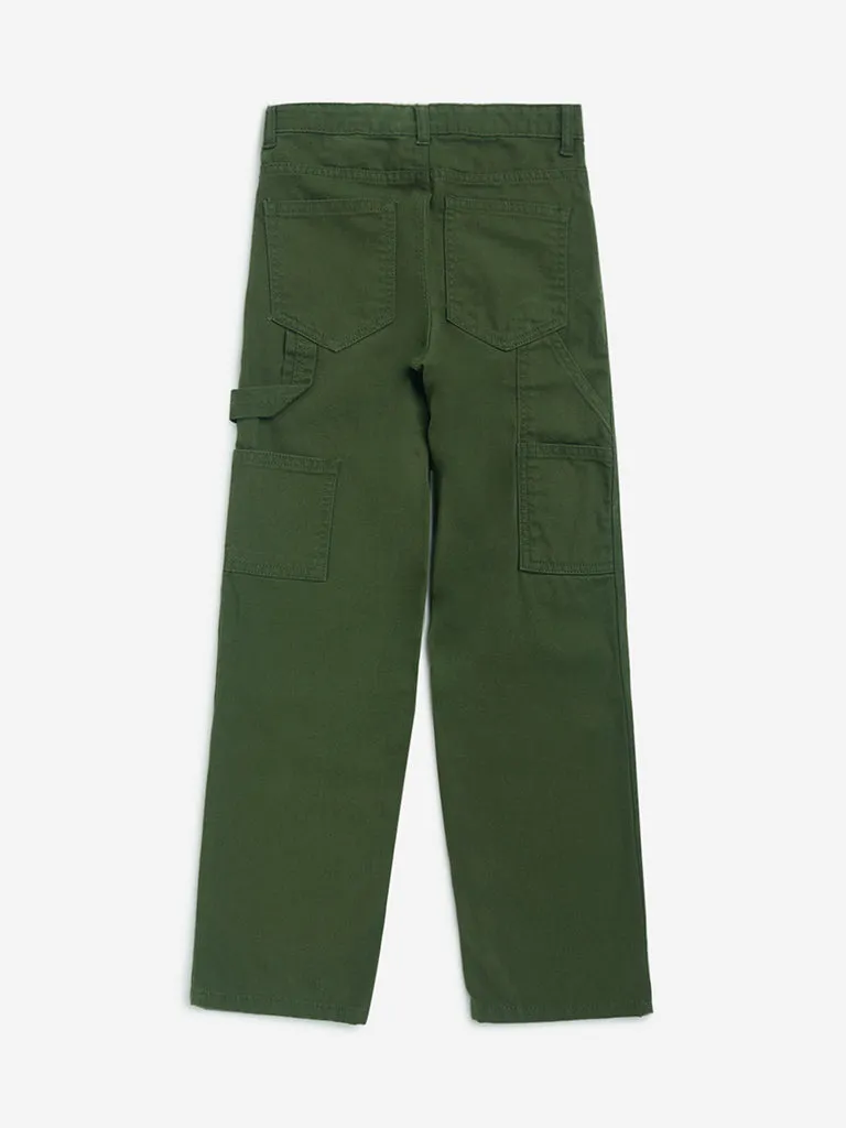 Y&F Kids Olive Straight-Fit Mid-Rise Jeans