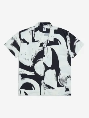Y&F Kids White Abstract Printed Resort-Fit Shirt