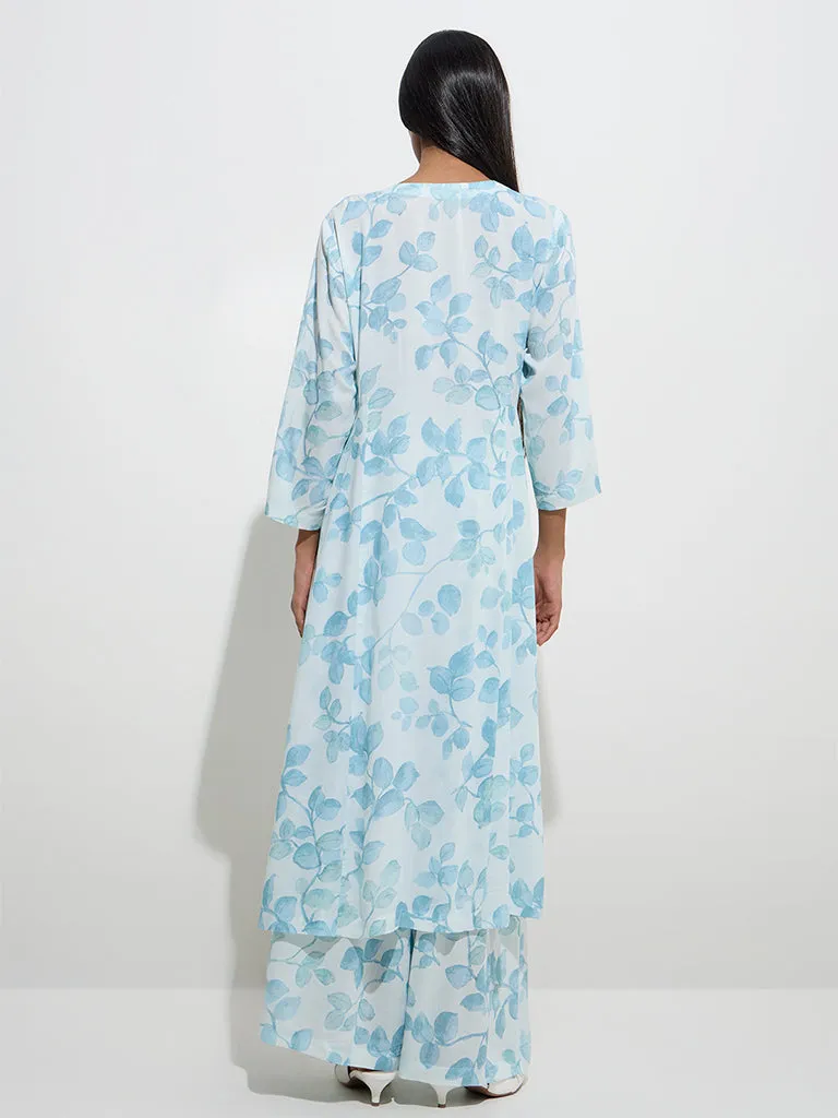 Zuba Blue Botanical Design A-Line Kurta